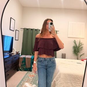 Flynn’s style Off-Shoulder Ruffle Crop Top in purple  — Women